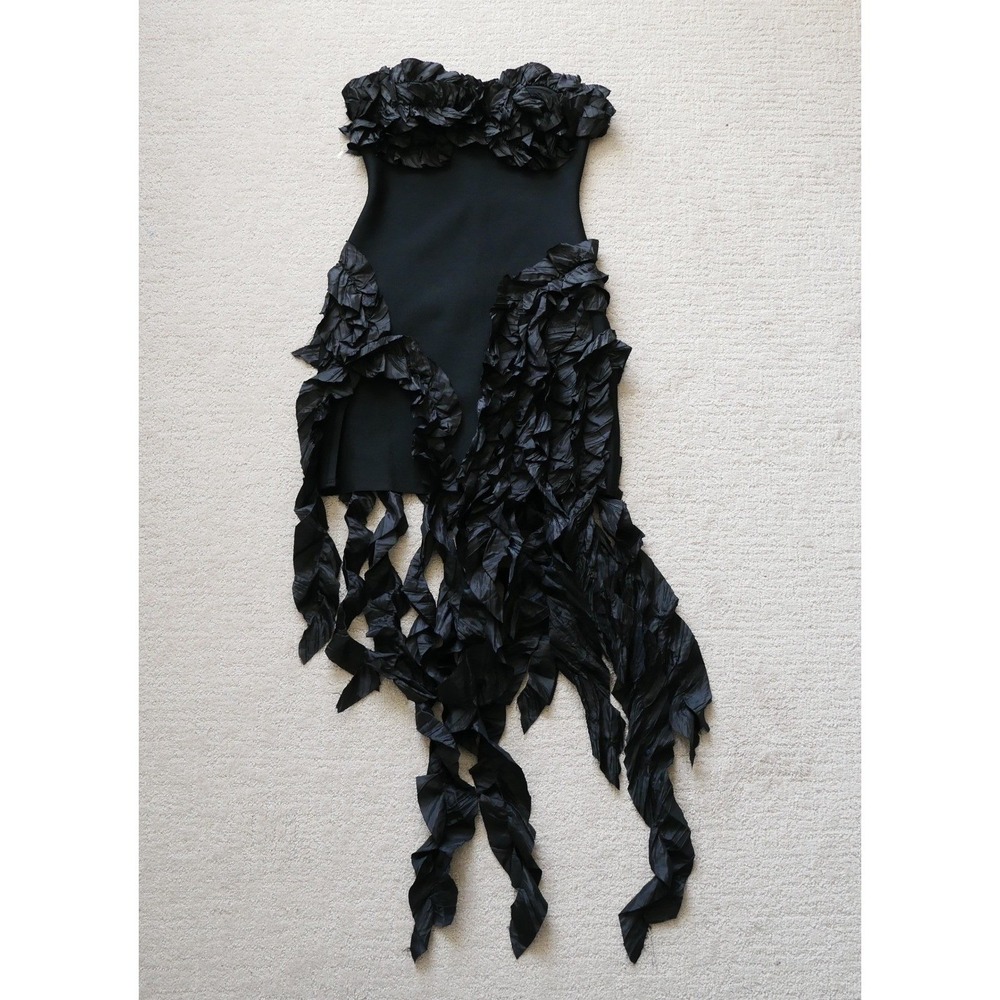 Nova Luxe Black Bandage Mini Dress Strapless Ruffle Rosette Asymmetrical NWT M